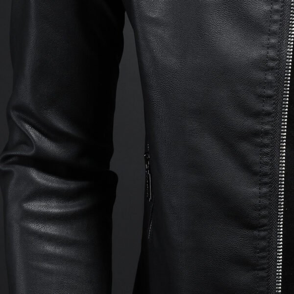 Men's Leather Motorcycle Jacket Thin Coat - Image 3