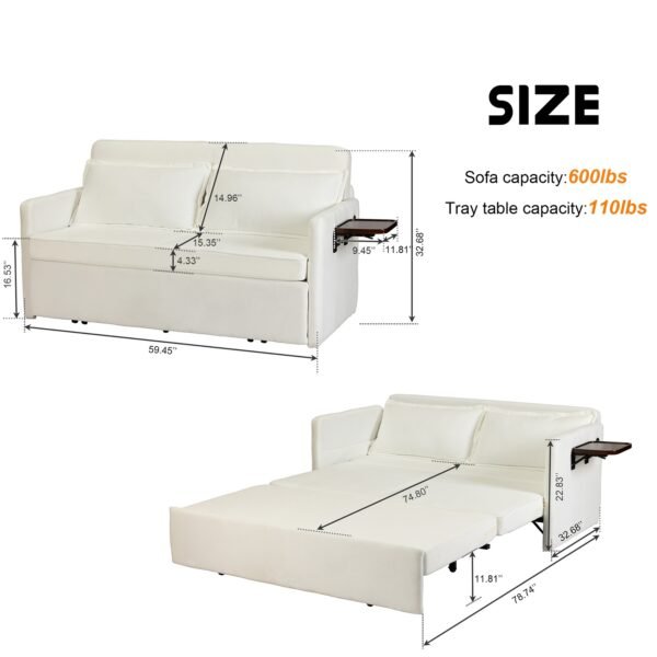 Adult Sleeper Chair Bed, 3-in-1 Convertible Sofa Chair Bed Pull-out Sofa Bed, Convenient Folding Tray Table With USB And Type-C Charging Ports Modern Loveseat For Living Room Cannot Be Sold On Temu - Image 5