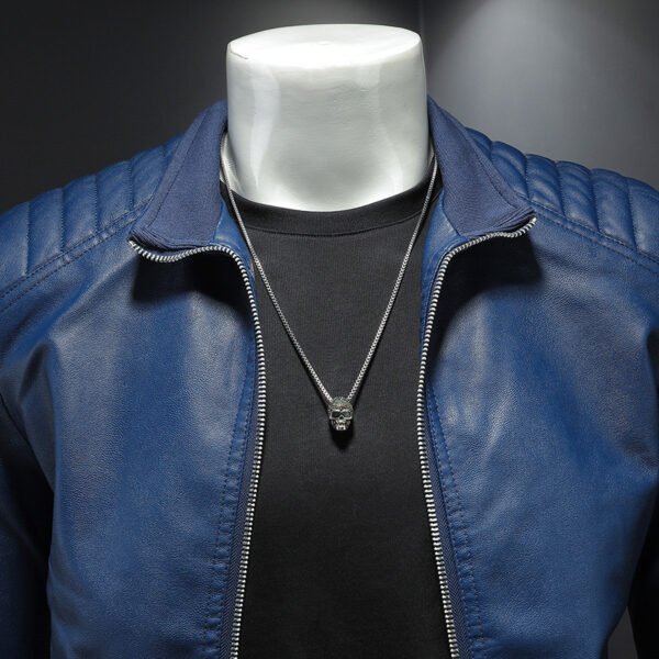Men's Leather Motorcycle Jacket Thin Coat - Image 2
