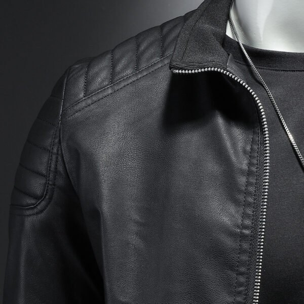 Men's Leather Motorcycle Jacket Thin Coat - Image 6