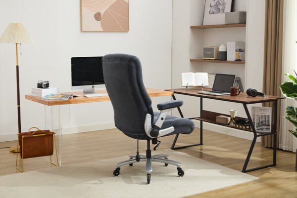 Big And Tall Office Chair 500lbs With Adjustable Lumbar Support, Fabric Executive Computer Chair With 2D Flip-up Armrests, Ergonomic Chair Quiet Rubber Wheels, Extra Wide Seat, Adjustable Headrest - Image 9