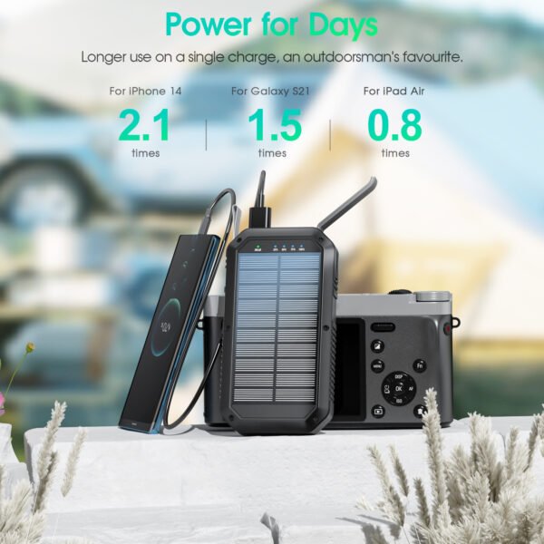 3USB-A Wireless Rechargeable Power Bank With Camping Light - Image 4