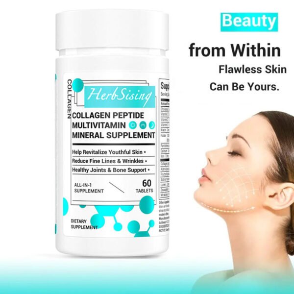 Collagen Peptides For Women, Beauty Vitamin And Mineral Supplement With Multivitamins, Hydrolyzed Protein Peptide Type, Biotin And Vitamins - 60 Capsules - Image 2