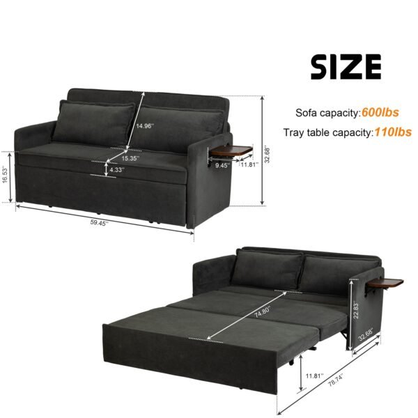 Adult Sleeper Chair Bed, 3-in-1 Convertible Sofa Chair Bed Pull-out Sofa Bed, Convenient Folding Tray Table With USB And Type-C Charging Ports Modern Loveseat For Living Room Cannot Be Sold On Temu - Image 3