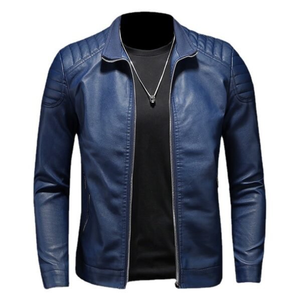 Men's Leather Motorcycle Jacket Thin Coat - Image 4