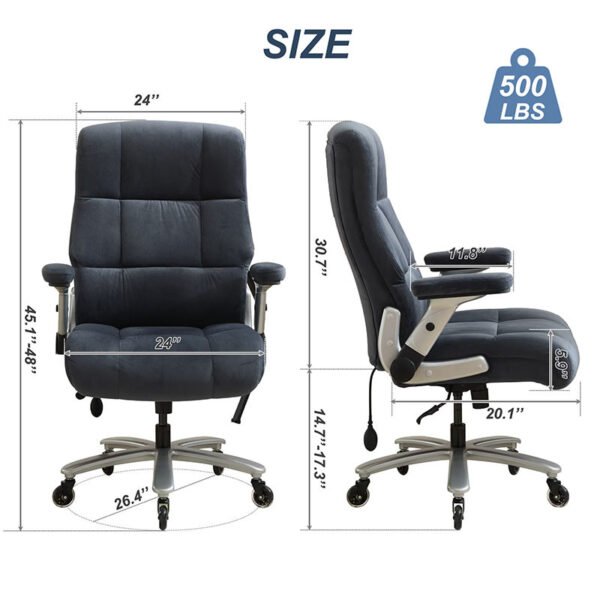 Big And Tall Office Chair 500lbs With Adjustable Lumbar Support, Fabric Executive Computer Chair With 2D Flip-up Armrests, Ergonomic Chair Quiet Rubber Wheels, Extra Wide Seat, Adjustable Headrest - Image 2