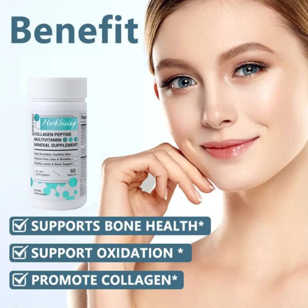 Collagen Peptides For Women, Beauty Vitamin And Mineral Supplement With Multivitamins, Hydrolyzed Protein Peptide Type, Biotin And Vitamins - 60 Capsules - Image 5