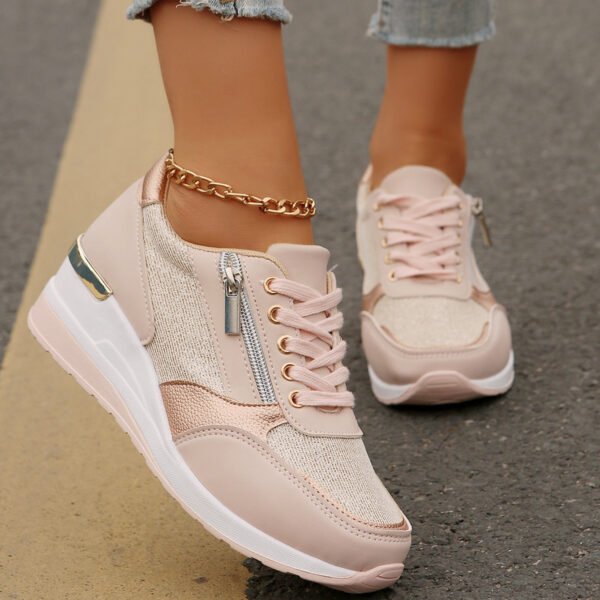 Women's Lace-up Casual Shoes FFashion Side Zipper Design Thick-soled Shoes Walking Running Sports Sneakers - Image 4