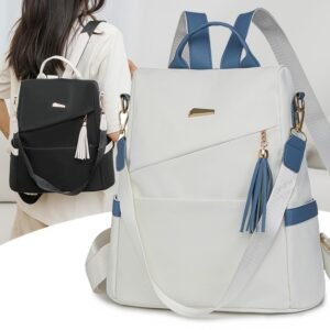 Oxford Cloth Stitching Women'S Backpack Anti-Theft Back Zipper Girls Schoolbag Casual Travel Double Shoulder Backpack