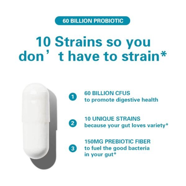 BSYS 60 Billion CFU Probiotic Capsules  Acid-Resistant Stomach-Resistant Formula  Intestinal Delivery Technology  Digestive & Immune Health Support  Daily Gut Wellness Supplement - Image 9