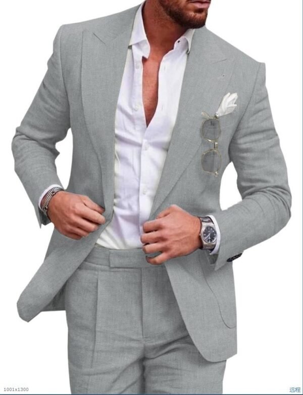 Men's Large Single Row One Button Solid Color Suit Two-piece Set - Image 3