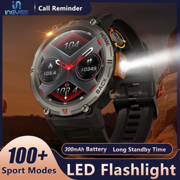 Silicone KE3 INEYES Hot Sale Smart Watch For Men With 3ATM Waterproof, Large HD Display, Sports Smart Watches For Men With LED Flashlight - Image 2