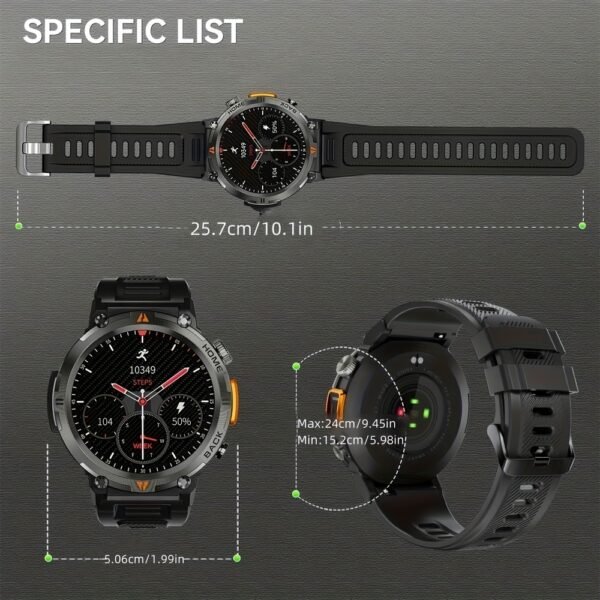 Silicone KE3 INEYES Hot Sale Smart Watch For Men With 3ATM Waterproof, Large HD Display, Sports Smart Watches For Men With LED Flashlight - Image 4