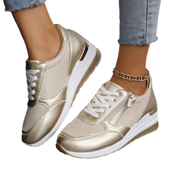 Women's Lace-up Casual Shoes FFashion Side Zipper Design Thick-soled Shoes Walking Running Sports Sneakers - Image 3