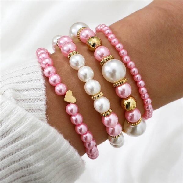 4pcs Set Pearls Beads Bracelet Set Elegant Handmade - Image 4