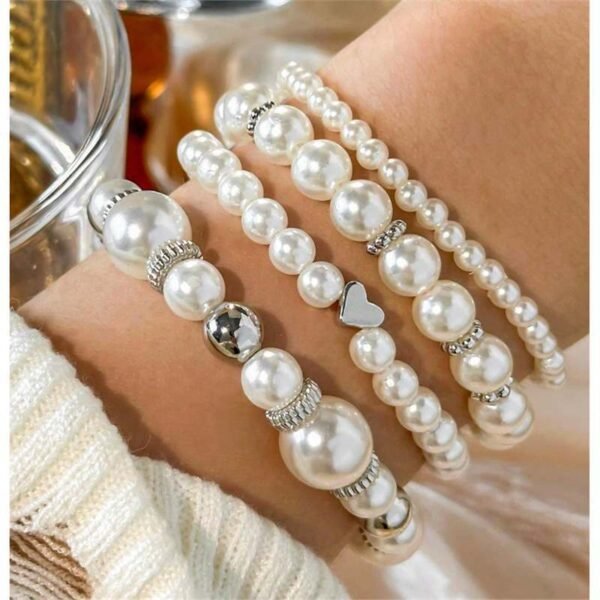 4pcs Set Pearls Beads Bracelet Set Elegant Handmade - Image 5