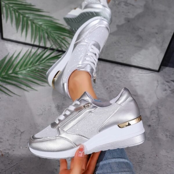 Women's Lace-up Casual Shoes FFashion Side Zipper Design Thick-soled Shoes Walking Running Sports Sneakers - Image 10