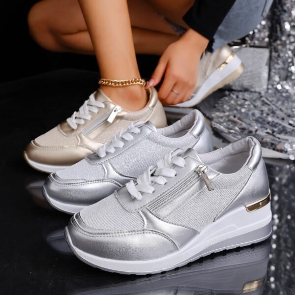 Women's Lace-up Casual Shoes FFashion Side Zipper Design Thick-soled Shoes Walking Running Sports Sneakers - Image 6