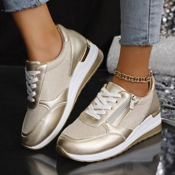 Women's Lace-up Casual Shoes FFashion Side Zipper Design Thick-soled Shoes Walking Running Sports Sneakers - Image 7
