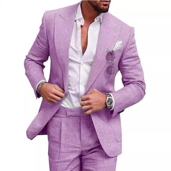 Men's Large Single Row One Button Solid Color Suit Two-piece Set - Image 6