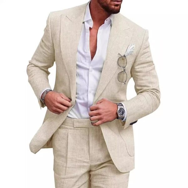 Men's Large Single Row One Button Solid Color Suit Two-piece Set - Image 5