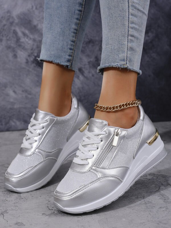 Women's Lace-up Casual Shoes FFashion Side Zipper Design Thick-soled Shoes Walking Running Sports Sneakers - Image 9