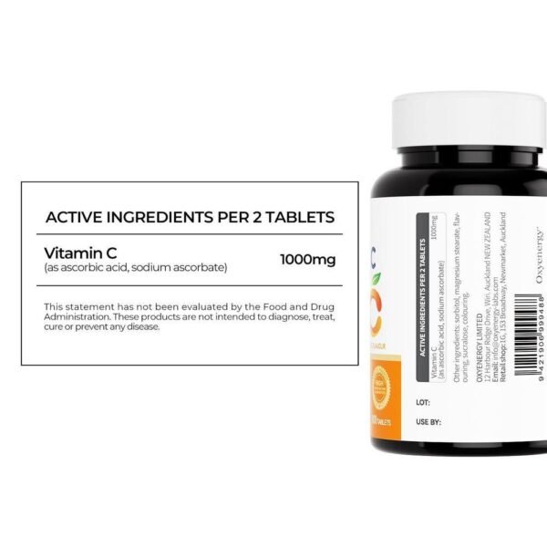 Oxyenergy Chewable Vitamin C,for Immunity Enhancement,Pigmentation Prevention,Antoxidant Support,1000mg High-Content,100 Tablets Bottle - Image 4