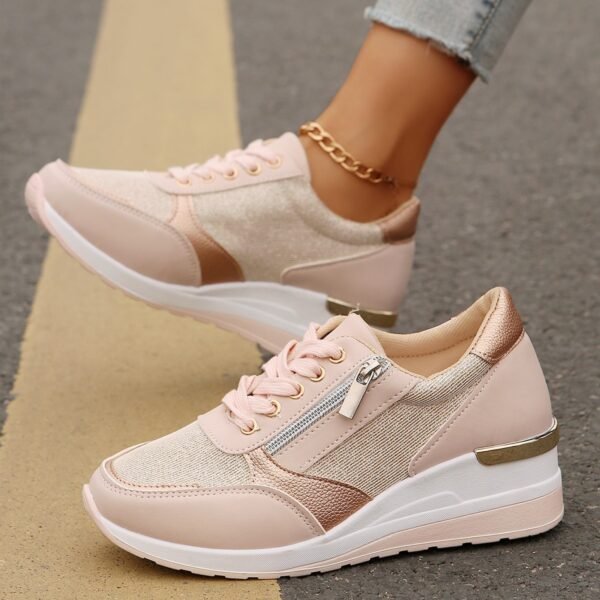 Women's Lace-up Casual Shoes FFashion Side Zipper Design Thick-soled Shoes Walking Running Sports Sneakers - Image 8