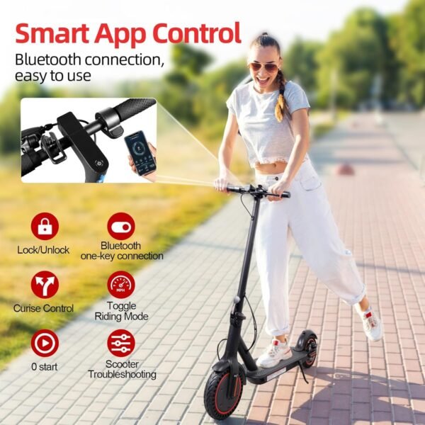 Convenient Electric Scooter For Commuting, 8.5-inch Tires With A Maximum Speed Of 15Mph And A 350W Motor, With A Range Of 19 Miles. Foldable Electric Scooter Controlled By Anapplication Program - Image 5