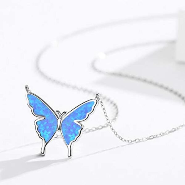 925 Sterling Silver Opal Butterfly Necklace - Image 4