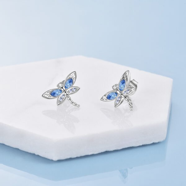 925 Sterling Silver Crystal Dragonfly Stud Earrings - Image 4