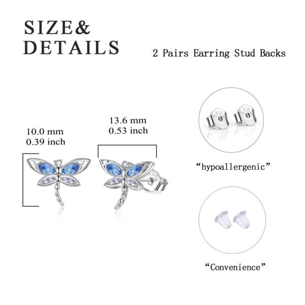 925 Sterling Silver Crystal Dragonfly Stud Earrings - Image 3