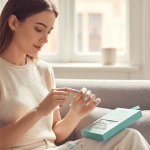 Febble - Oval Mint & Silver Glitter Press-On Nails (Original)